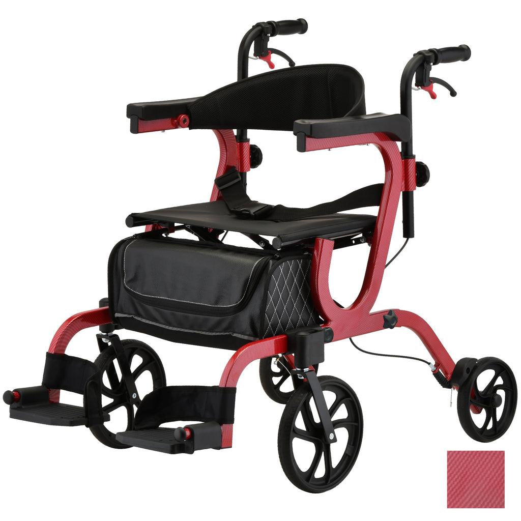 2-in-1 Rollator & Transport Wheelchair with Seat, Red H884900