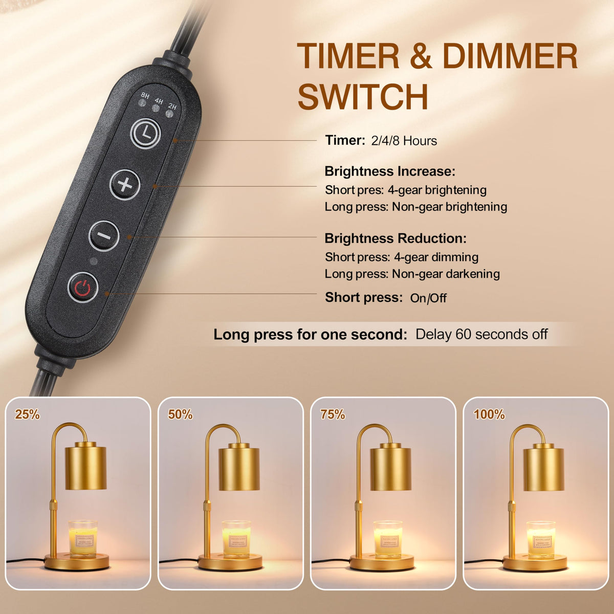 Height Adjustable Electric Candle Warmer Lamp with Timer & Dimmer X78493