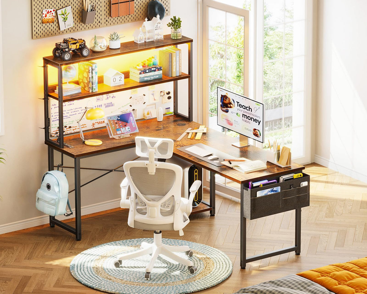 L Shaped Desk with LED Light & Power Outlet C1070