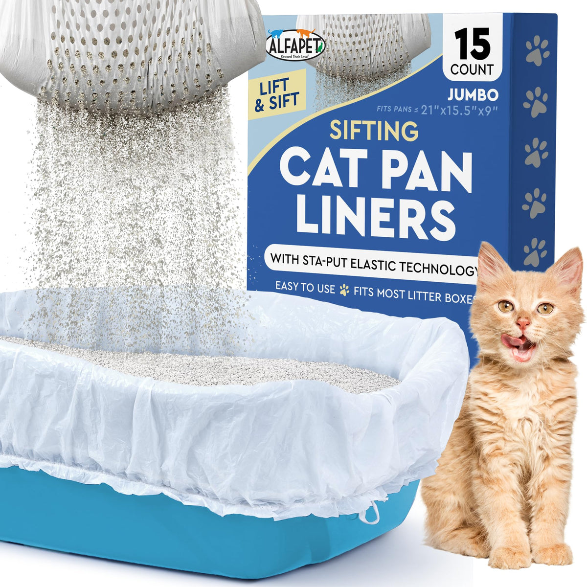 Jumbo 15 Count Pack of 5 Cat Litter Box Liners J7810