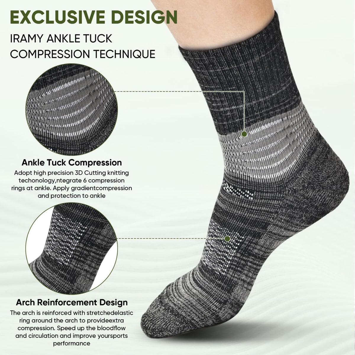 Compression Ankle Support Crew Socks 3 Pairs A239