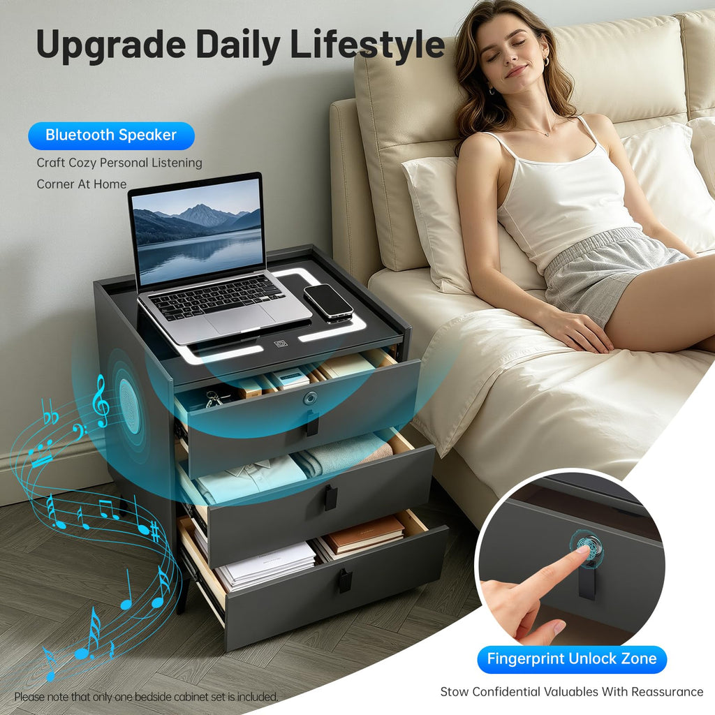 Smart LED Nightstand with Wireless Charging and Fingerprint Lock B410