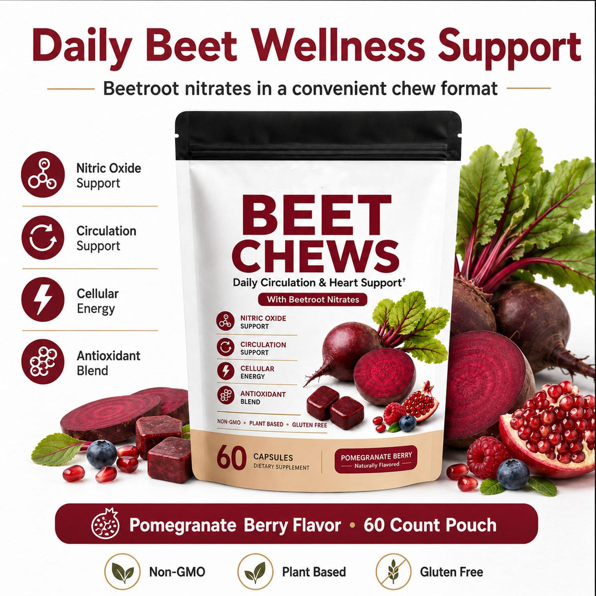 Beet Root Gummies with L-CoQ10 & Grape Seed, Berry Flavor, 60 Chew M23113