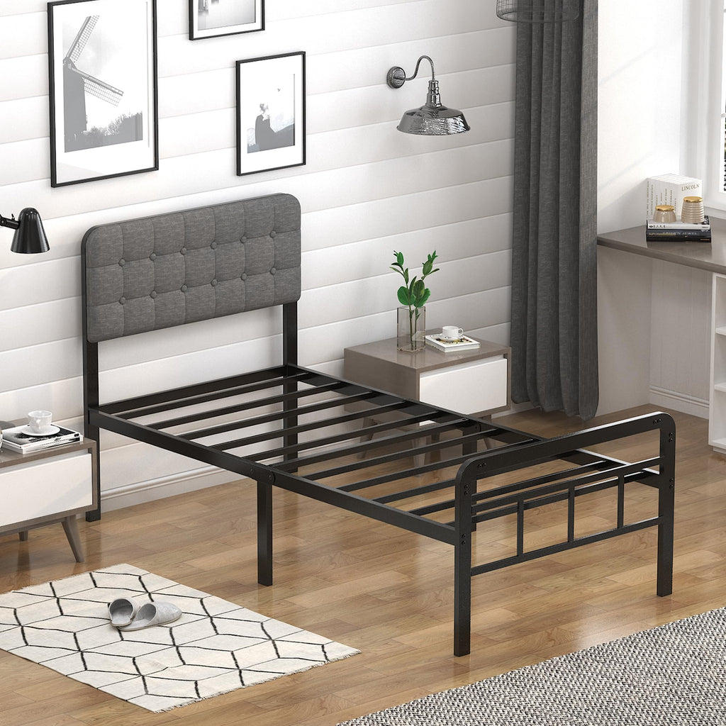 16 Inch Twin XL Upholstered Metal Bed Frame Y434532