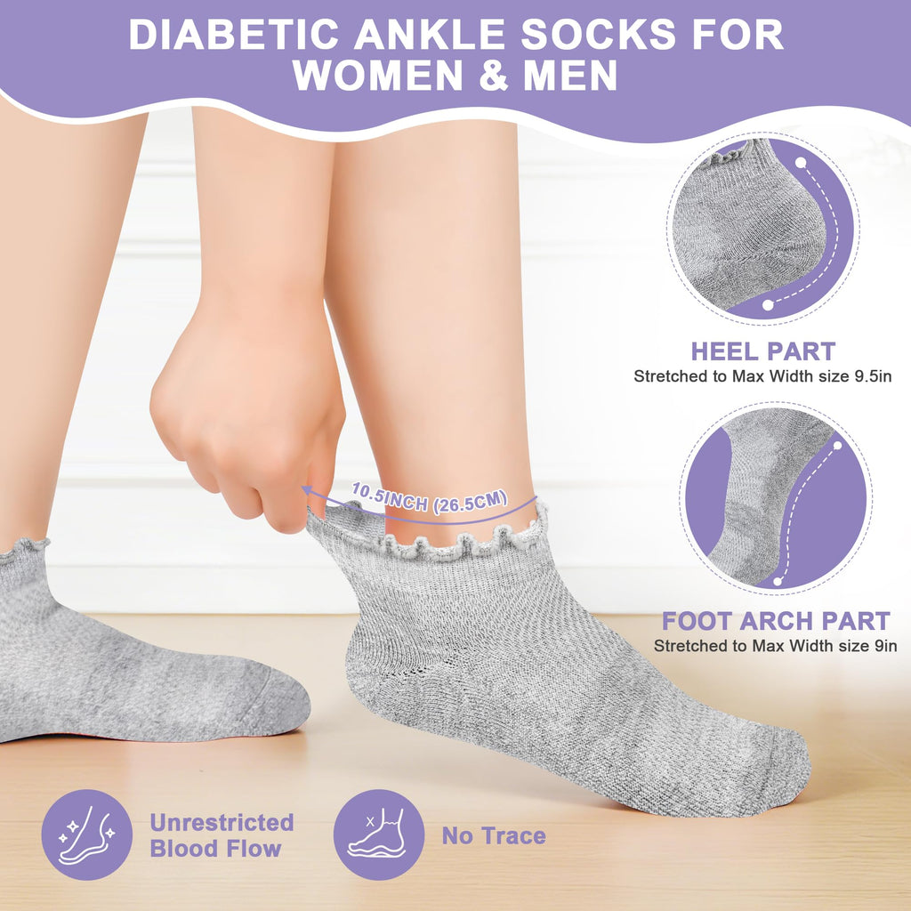 6 Pairs Low Cut Non Binding Diabetic Ankle Socks Z932