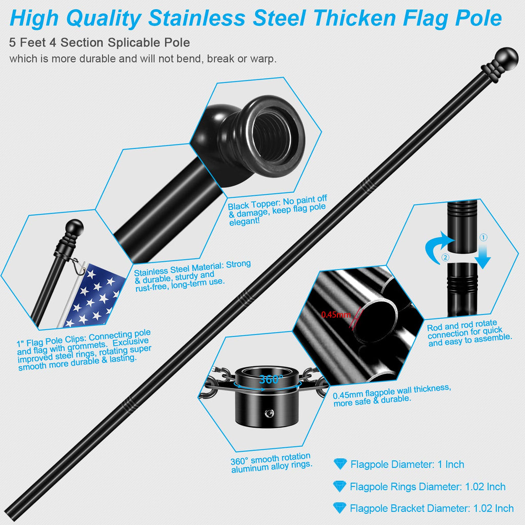 5 FT Stainless Steel Flag Pole Kit with Holder Bracket Q935
