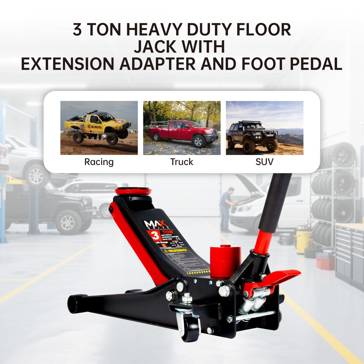 3-Ton Low-Profile Dual Pistons Steel Floor Jack S522898
