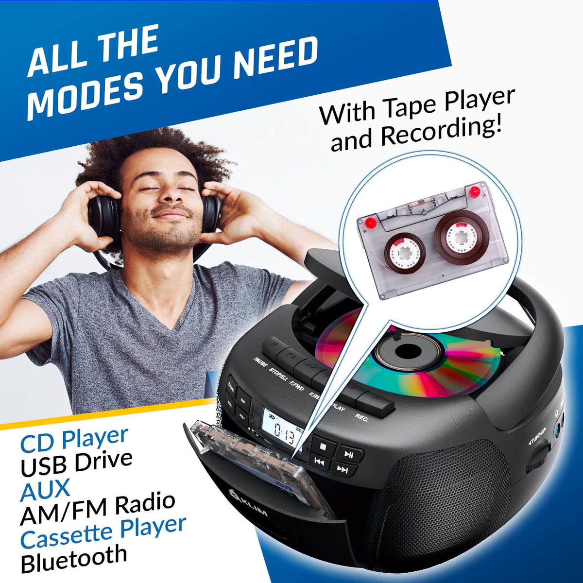 CD Cassette Player with Bluetooth AM FM Radio USB Drive G291638