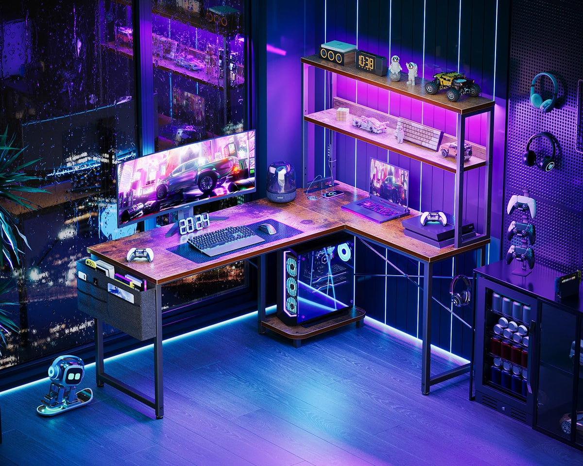L Shaped Desk with LED Light & Power Outlet C1070