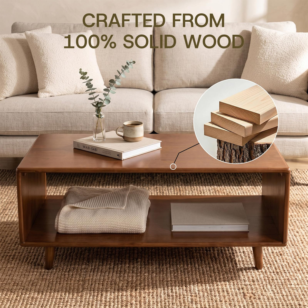 39" Rectangular Solid Wood Coffee Table Y39774