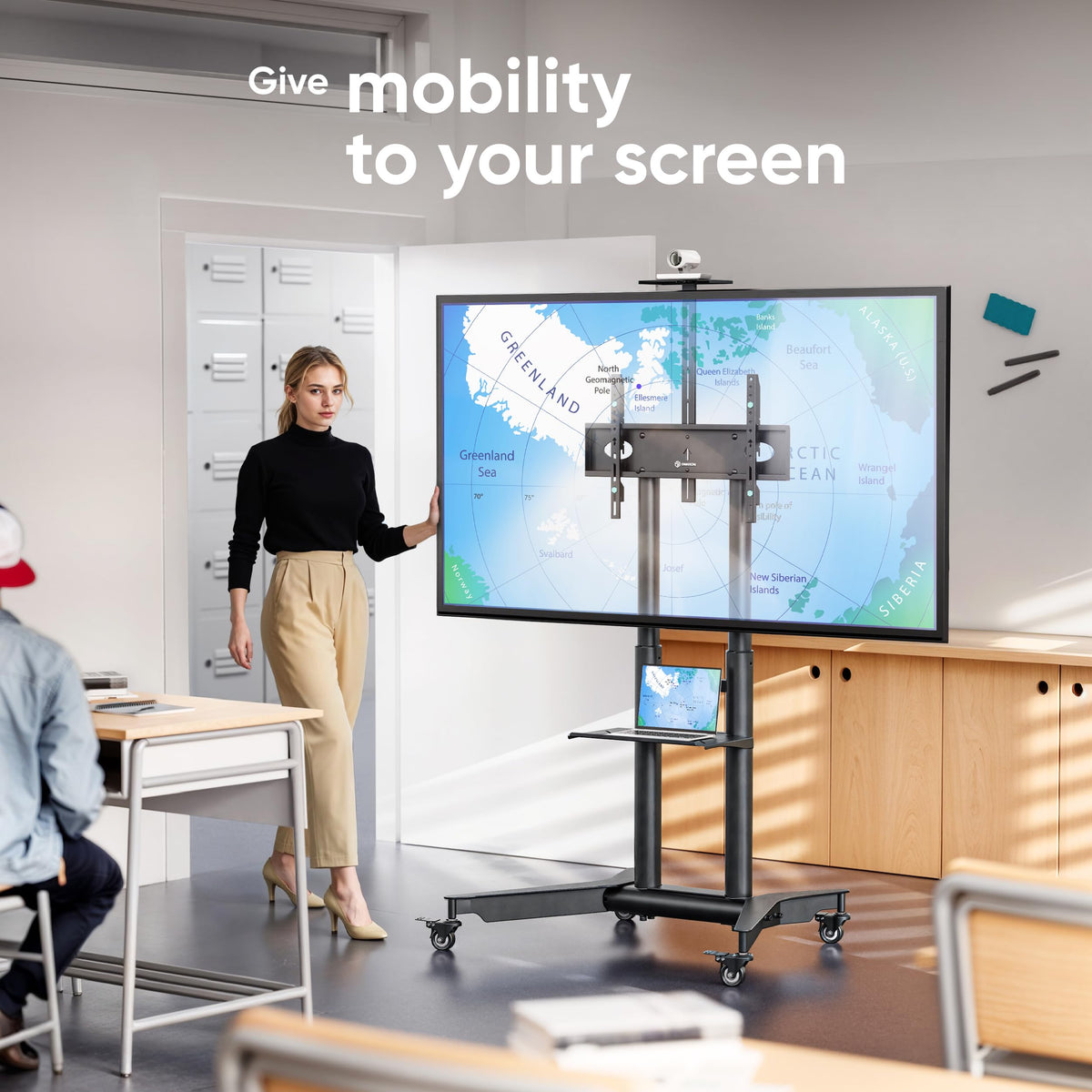 Mobile TV Stand on Wheels 32-75 Inch Black X98405