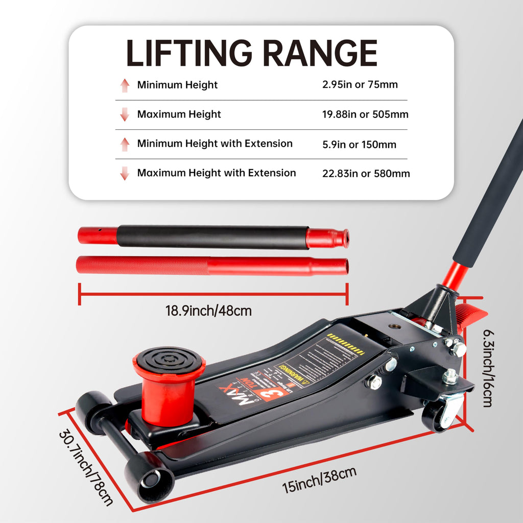 3-Ton Low-Profile Dual Pistons Steel Floor Jack S522898