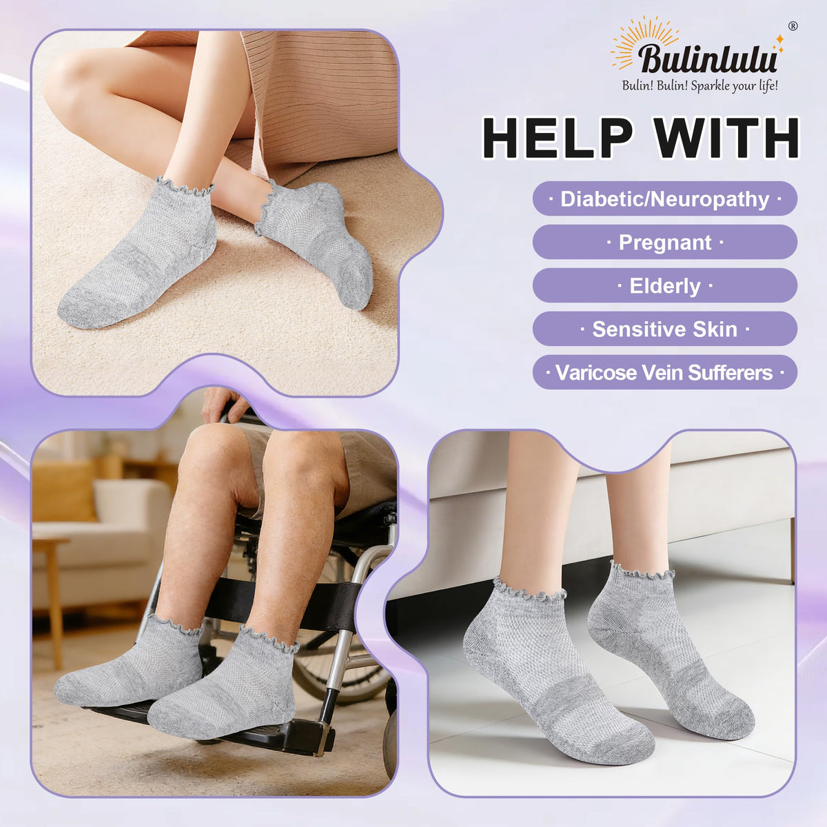 6 Pairs Low Cut Non Binding Diabetic Ankle Socks Z932