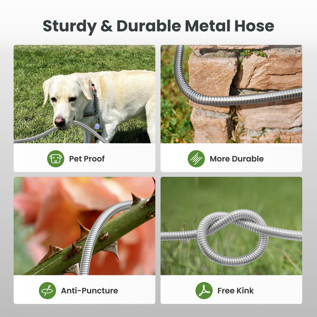 100ft Stainless Steel Garden Hose with Spray Nozzle J3097