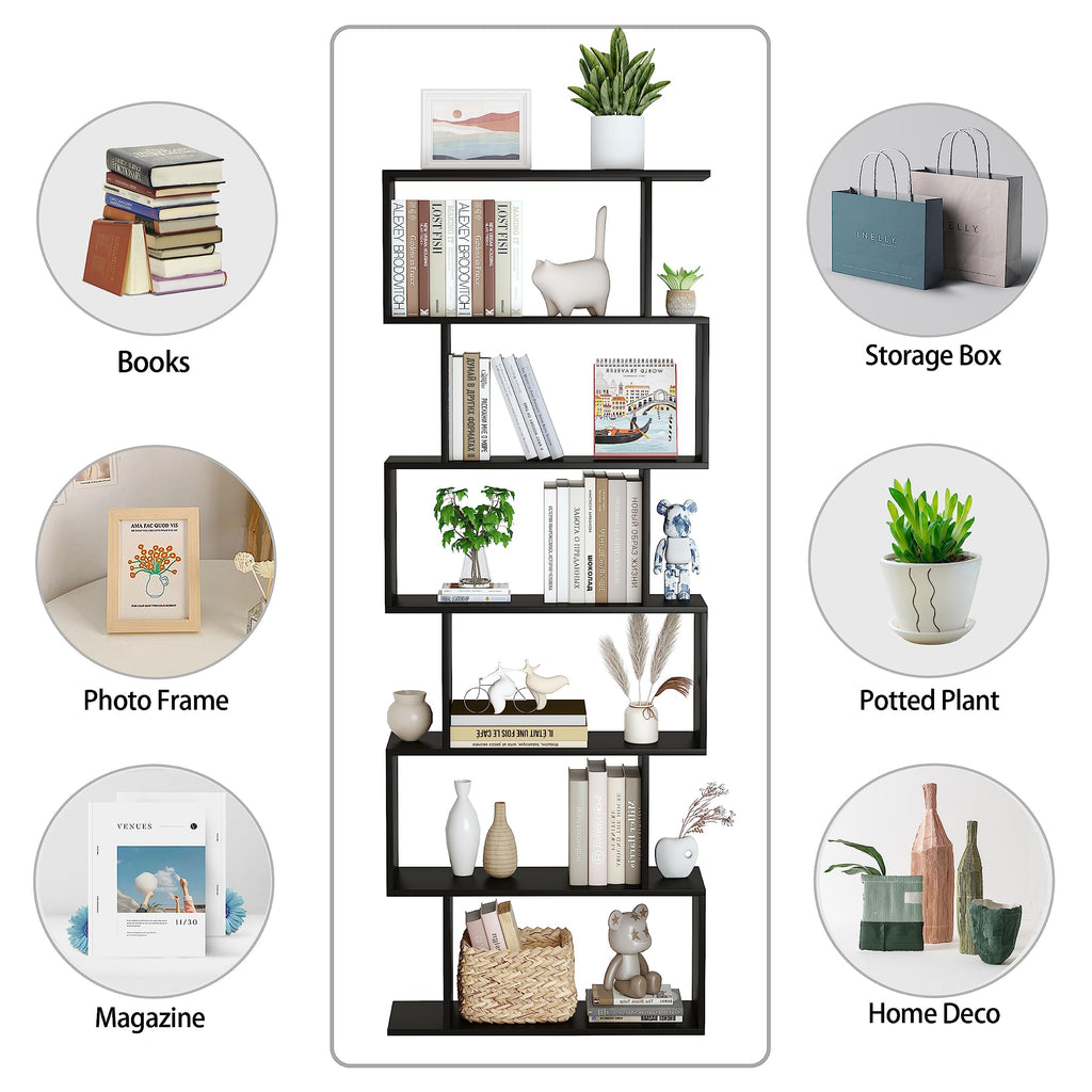 6-Tier Geometric S Shaped Wood Bookshelf U3802