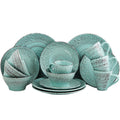 Turquoise 16 Piece Embossed Stoneware Dish Set W876