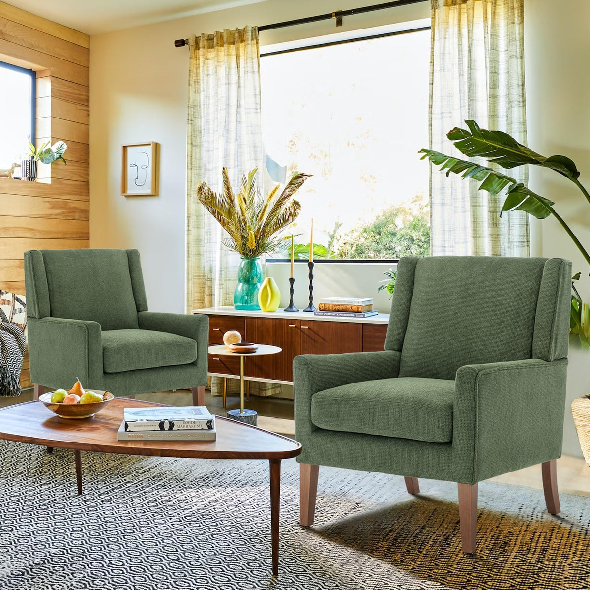 Green Upholstered Fabric Wingback Armchair Set of 2 K5541