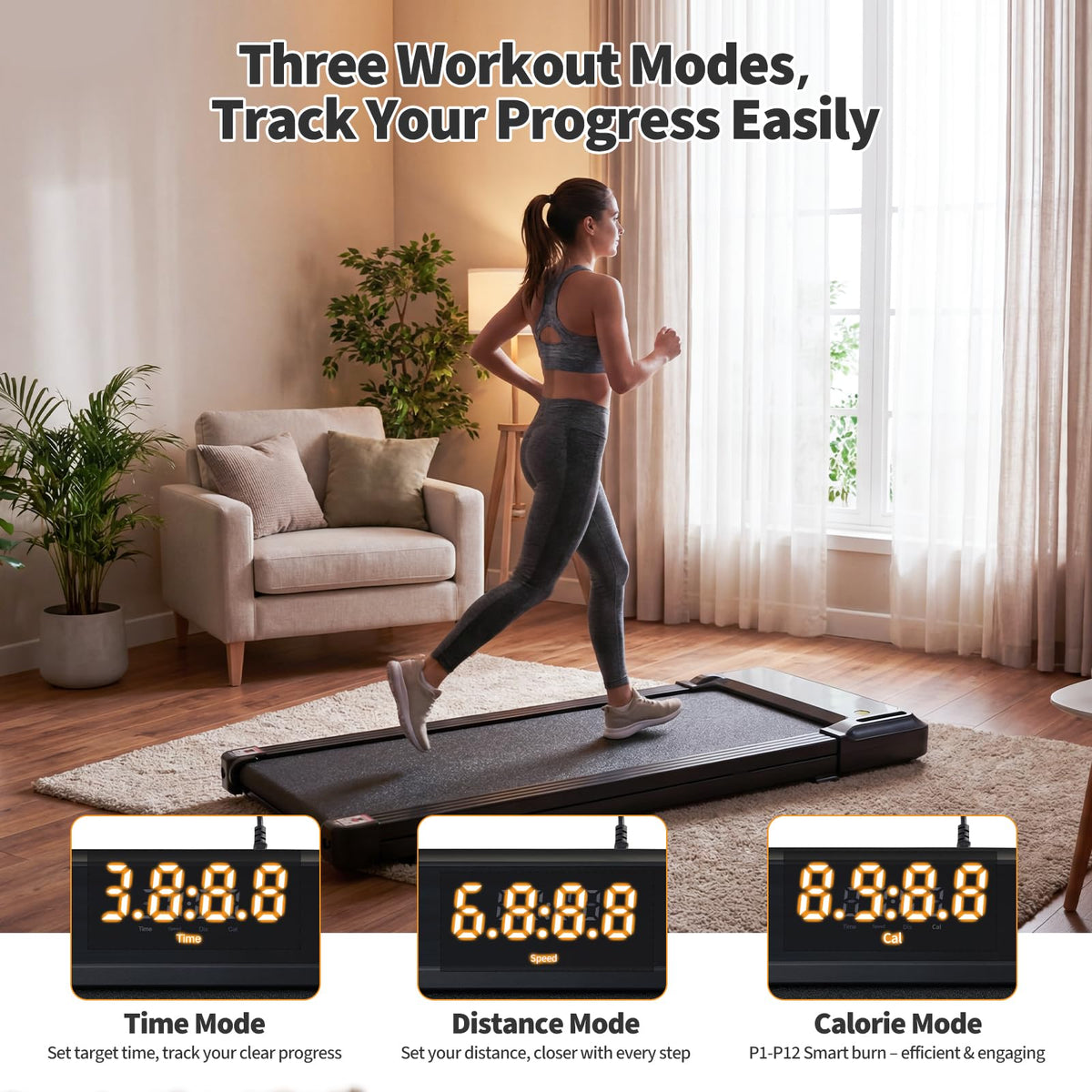 Black Portable 3-in-1 Walking Pad Treadmill B81033