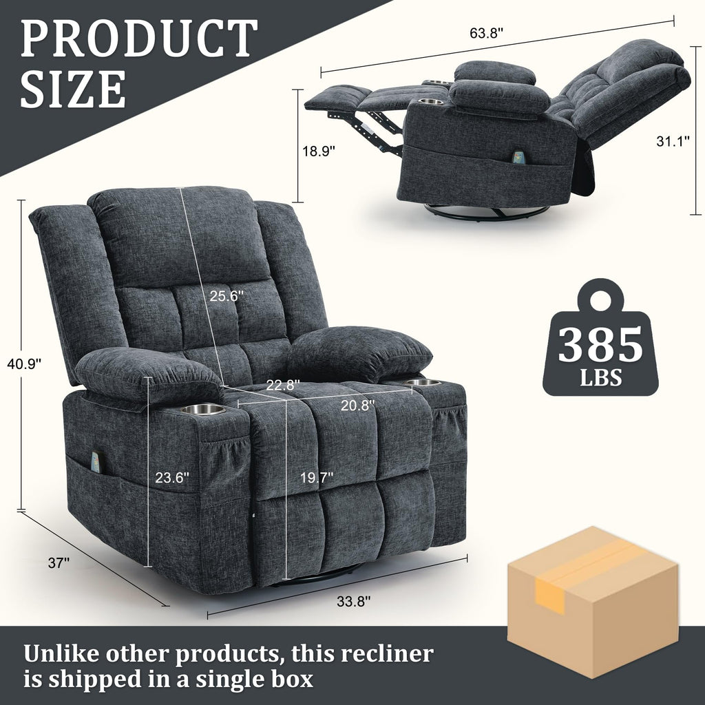 Fabric Dark Gray Swivel Rocker Recliner with Cup Holder Y89179