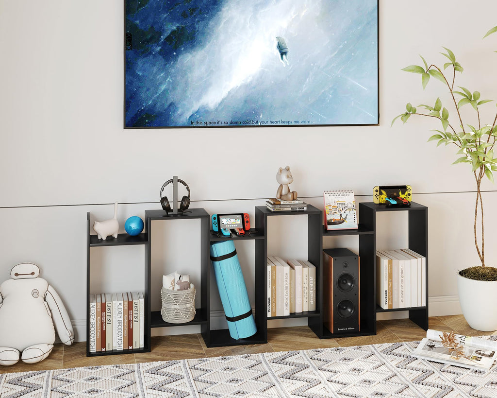 6-Tier Geometric S Shaped Wood Bookshelf U3802