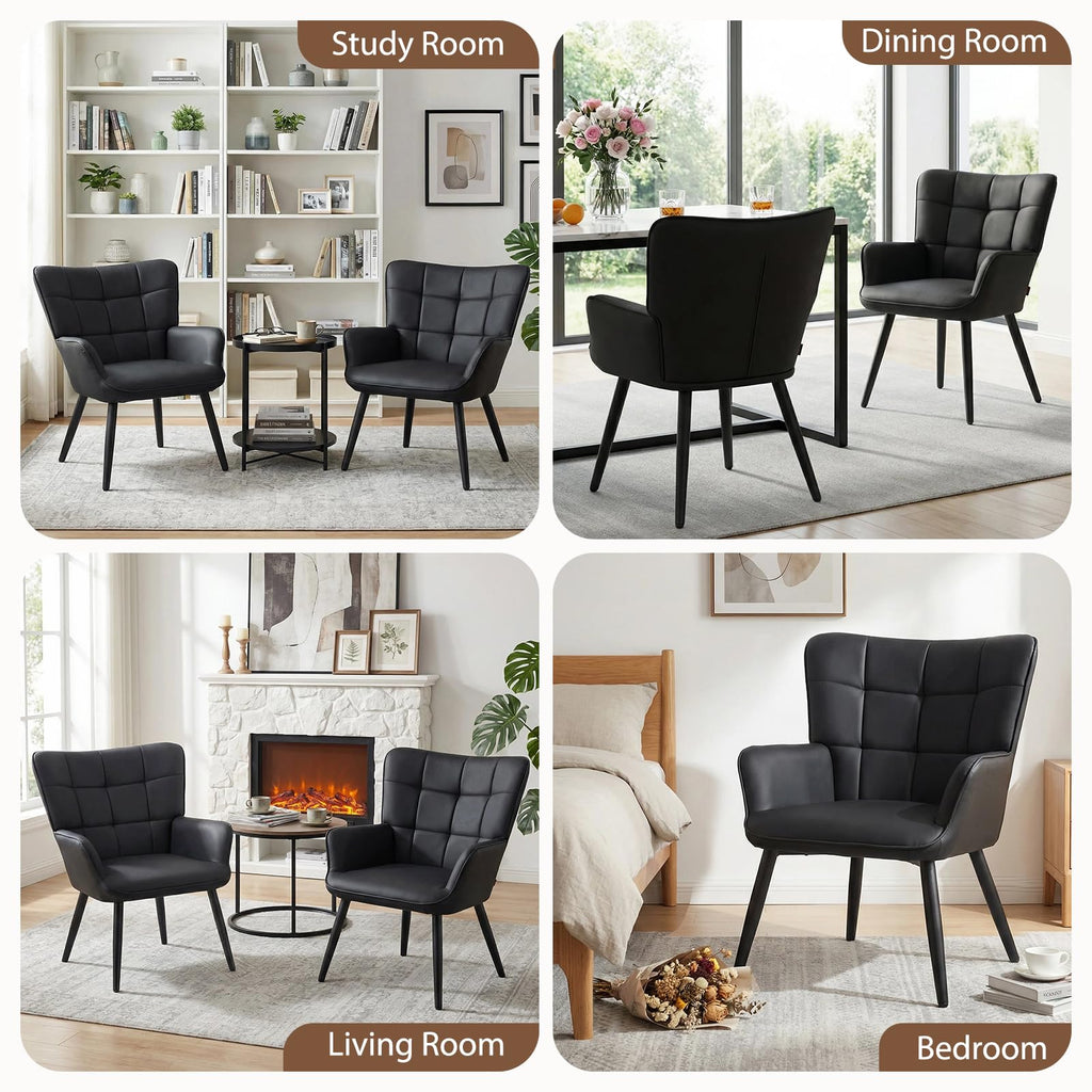 Black PU Leather Armchair with Metal Legs O555