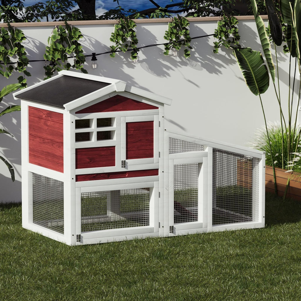 2-Tier Wooden Rabbit Hutch with Run U28316