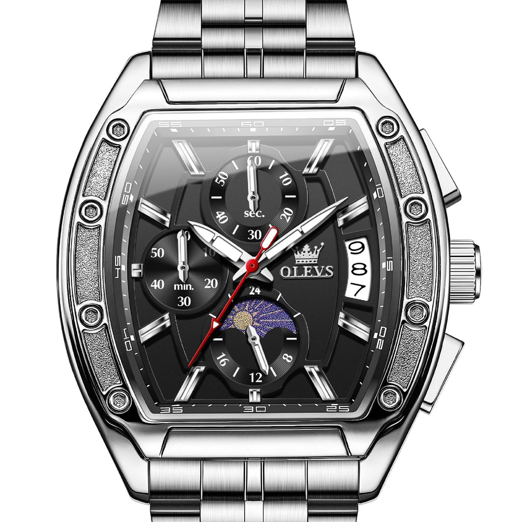 Men Big Square Face Chronograph Stainless Steel Dress Watch A140