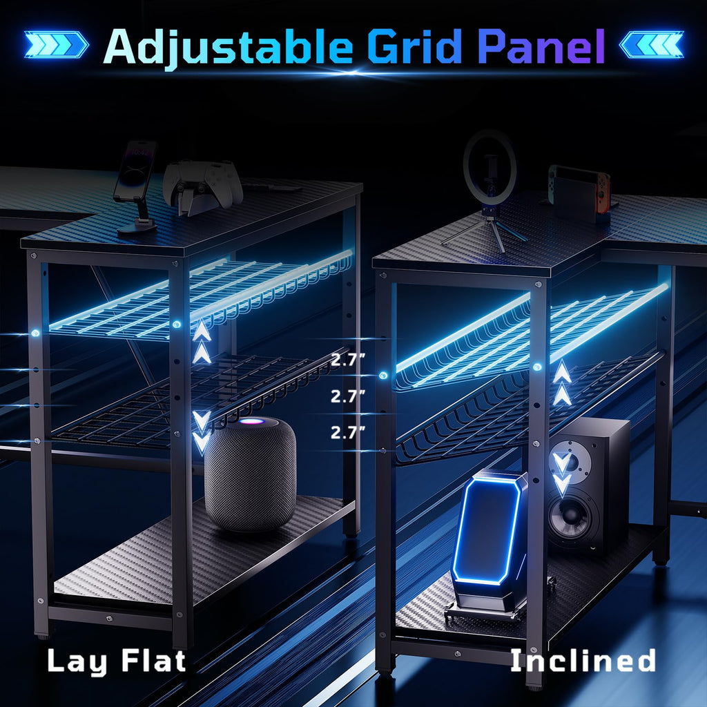 42-Inch L-Shaped Computer Desk with Charging & LED, Black R7465