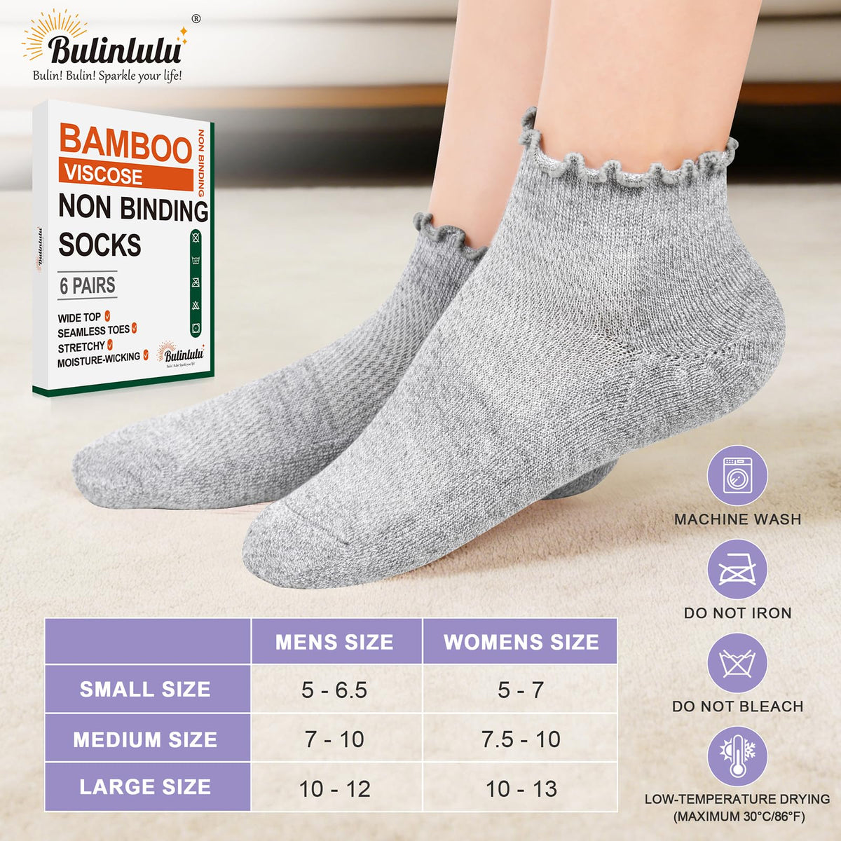 6 Pairs Low Cut Non Binding Diabetic Ankle Socks Z932