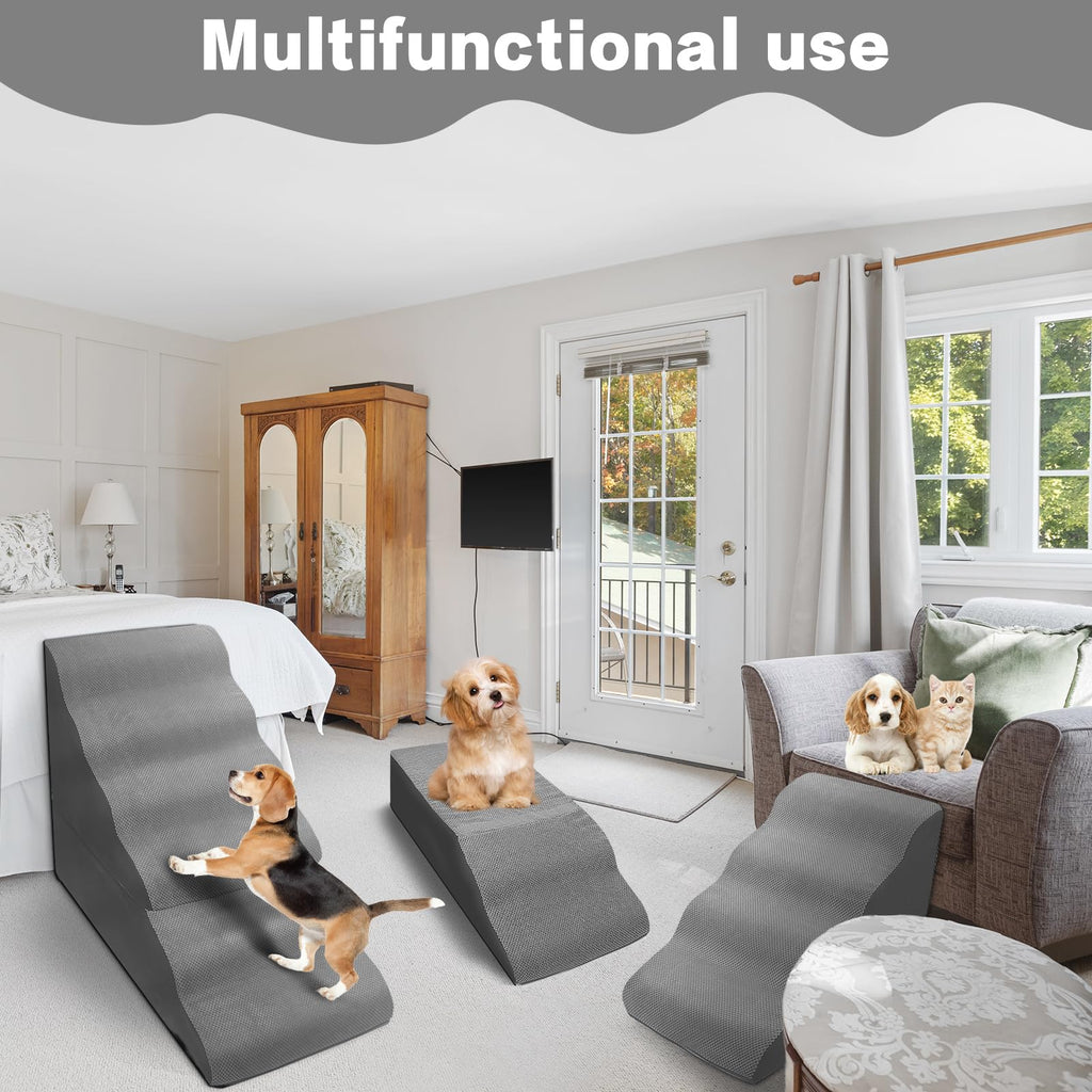 6-Step Grey Foam Dog Stairs Y726