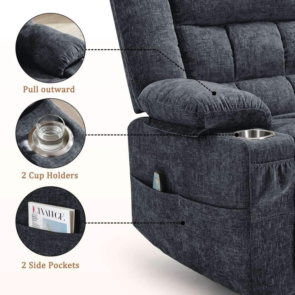 Fabric Dark Gray Swivel Rocker Recliner with Cup Holder Y89179