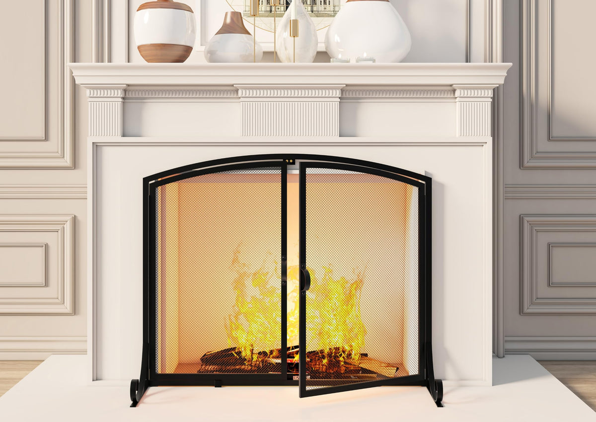 Black Steel Fireplace Screen with Doors B8535