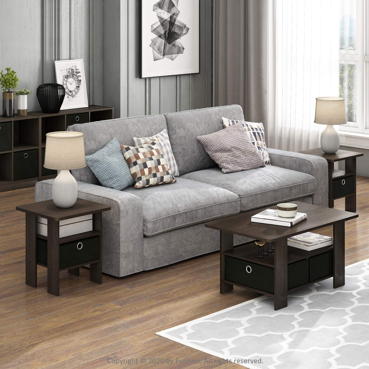 Brown Set of 2 Side Table with Storage Bin Drawer B23208
