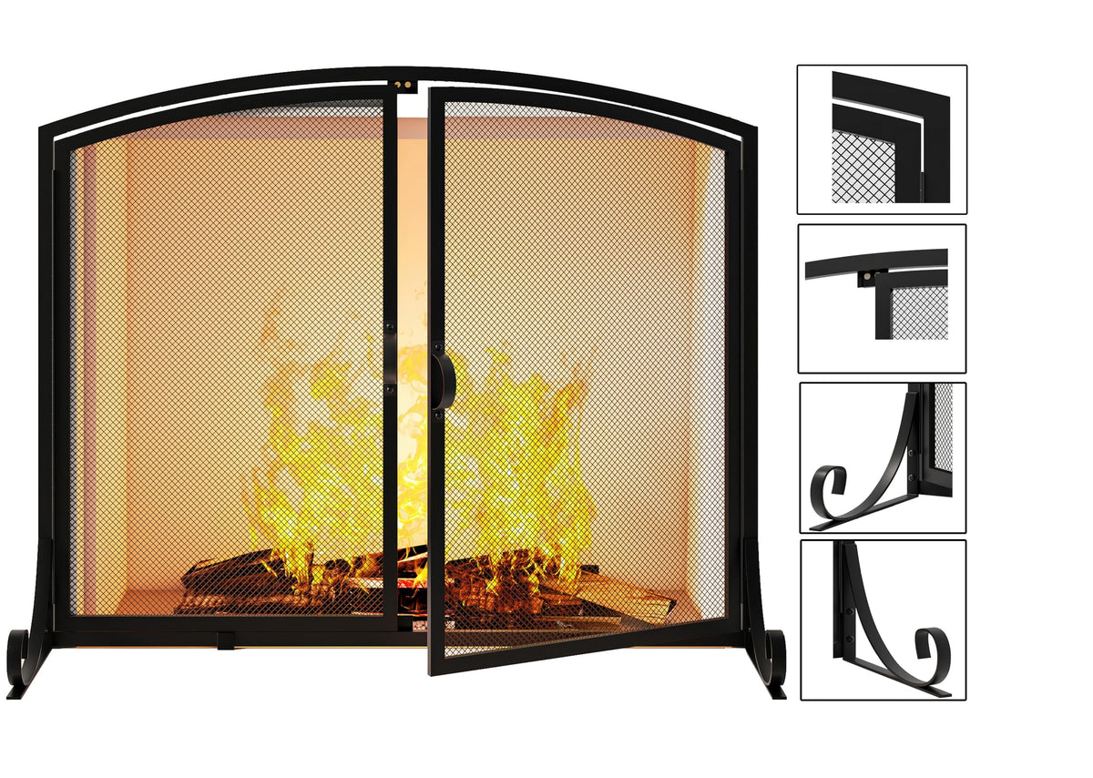 Black Steel Fireplace Screen with Doors B8535