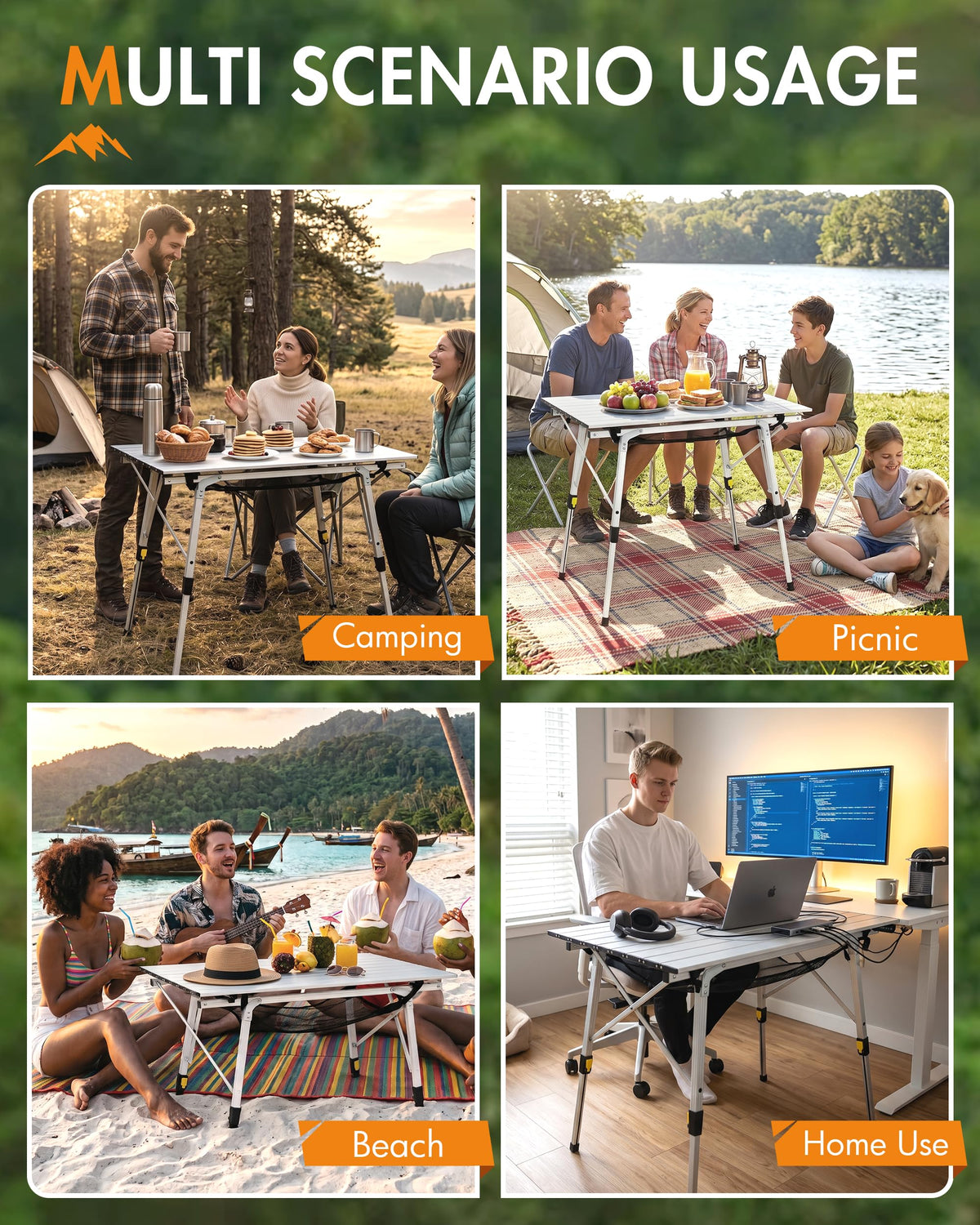 Folding Portable Camping Table with Adjustable Height Aluminum Roll Up Top E99834