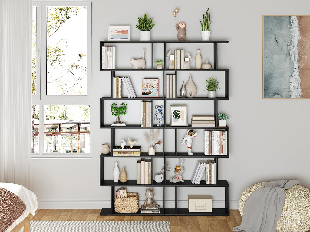 6-Tier Geometric S Shaped Wood Bookshelf U3802