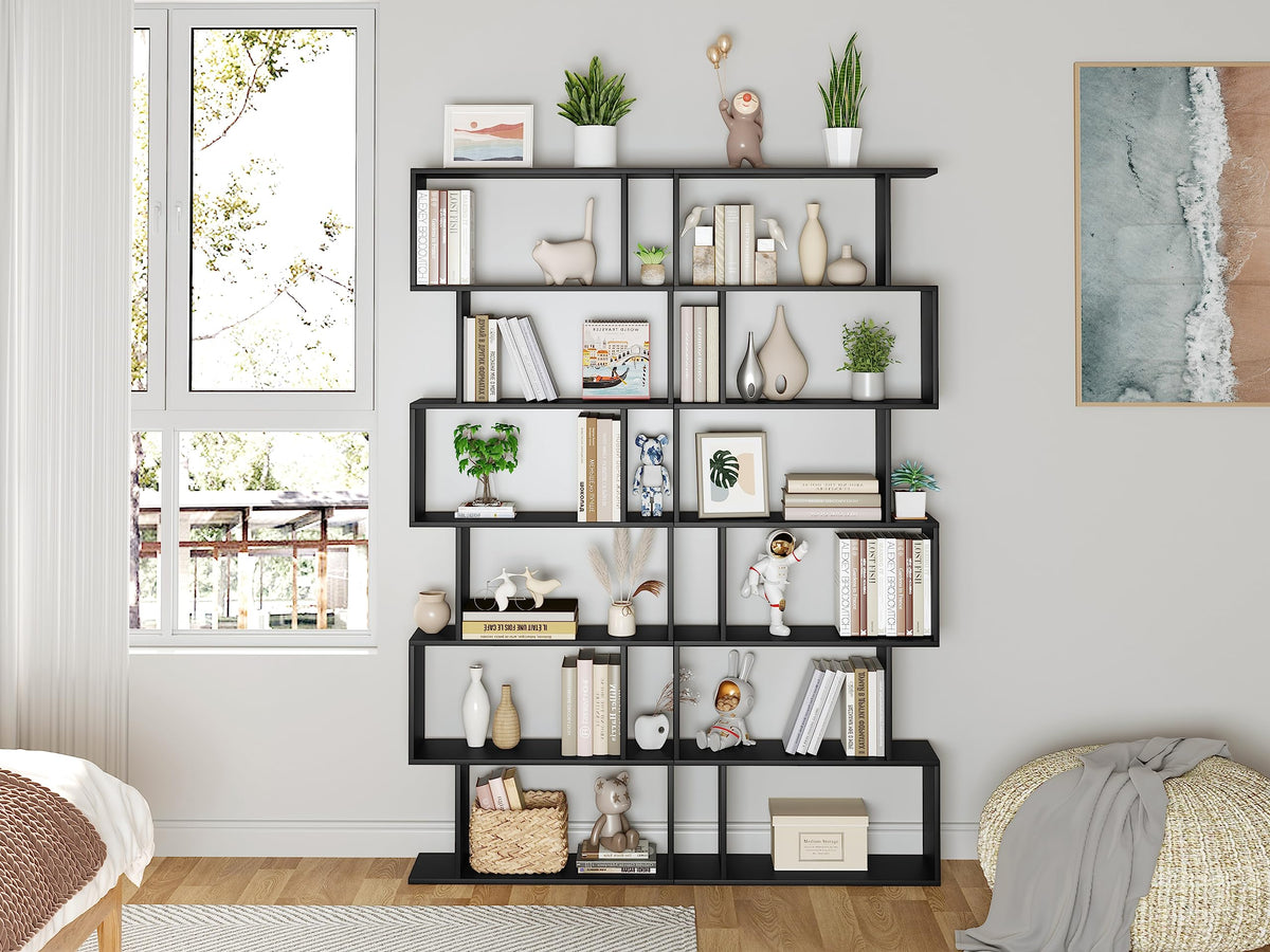 6-Tier Geometric S Shaped Wood Bookshelf U3802