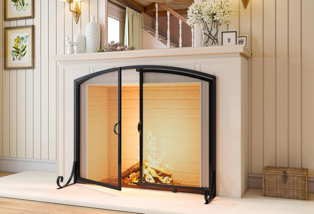 Black Steel Fireplace Screen with Doors B8535