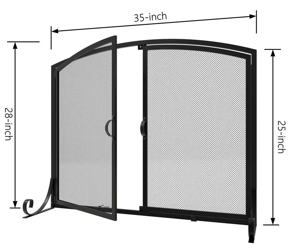 Black Steel Fireplace Screen with Doors B8535
