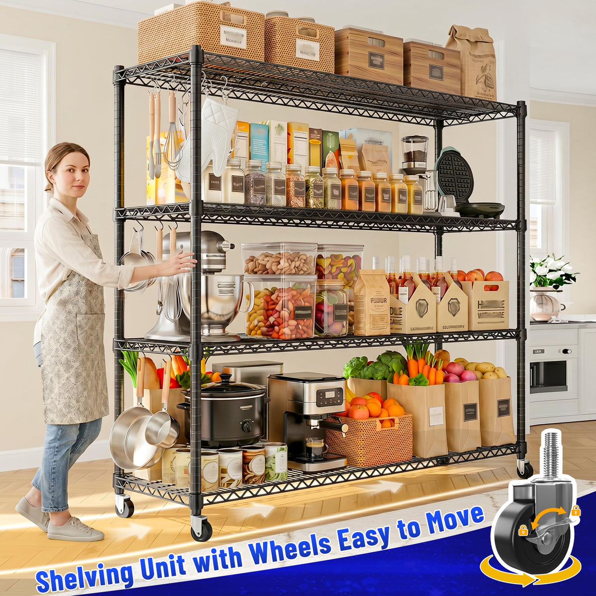 4-Tier Heavy Duty Shelving with Wheels P79256