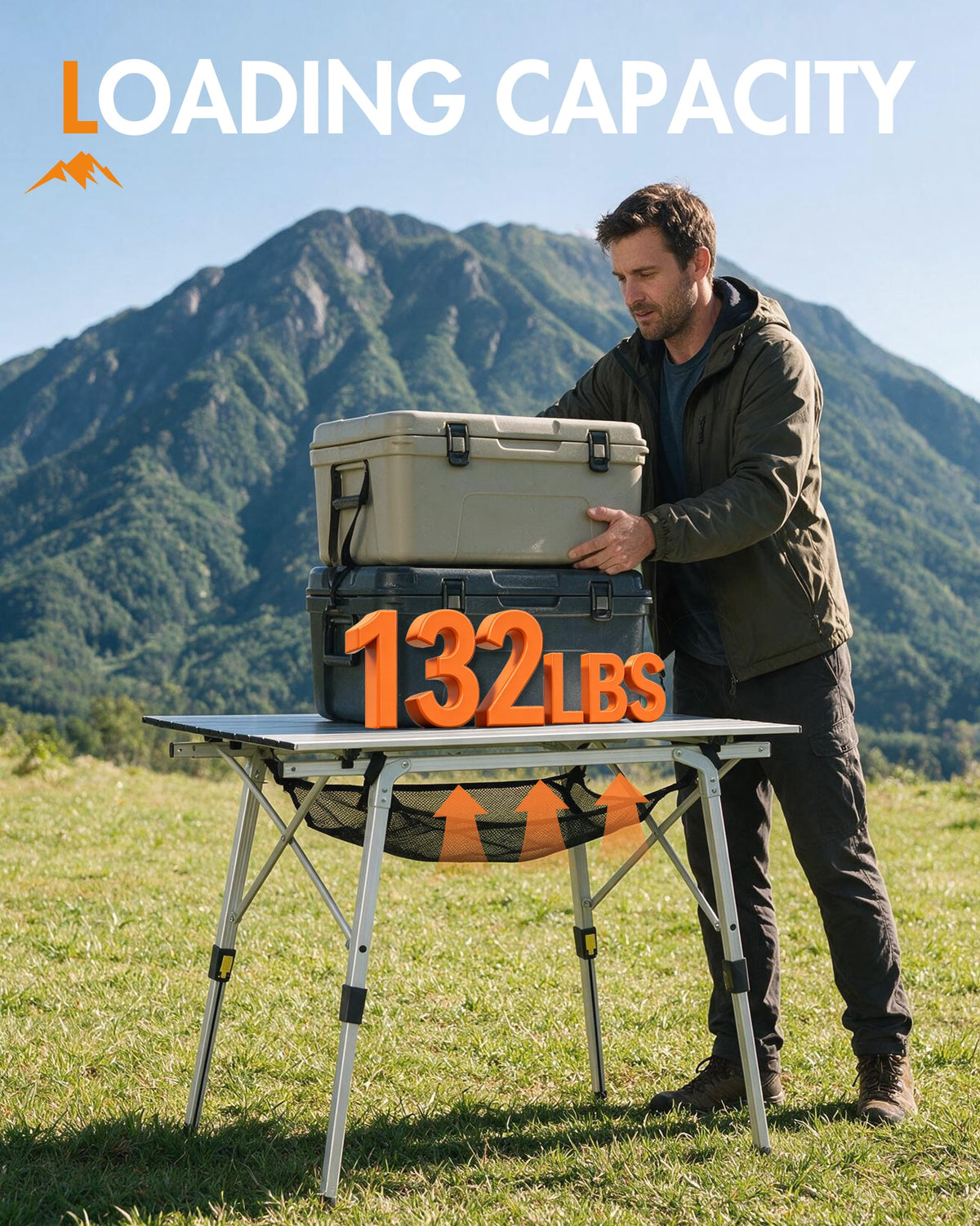 Folding Portable Camping Table with Adjustable Height Aluminum Roll Up Top E99834