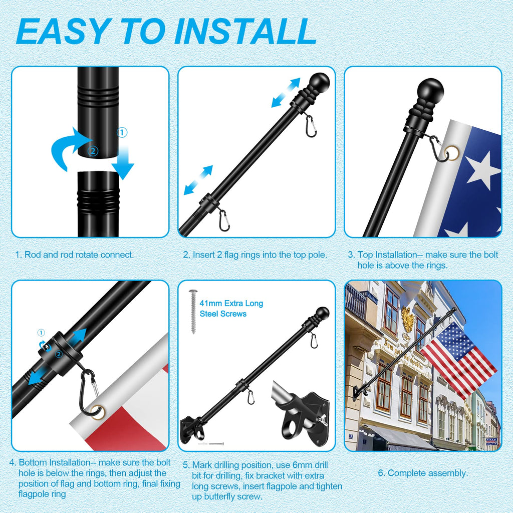 5 FT Stainless Steel Flag Pole Kit with Holder Bracket Q935