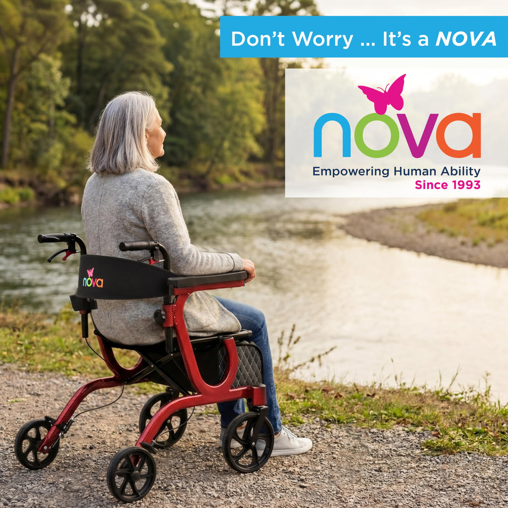 2-in-1 Rollator & Transport Wheelchair with Seat, Red H884900