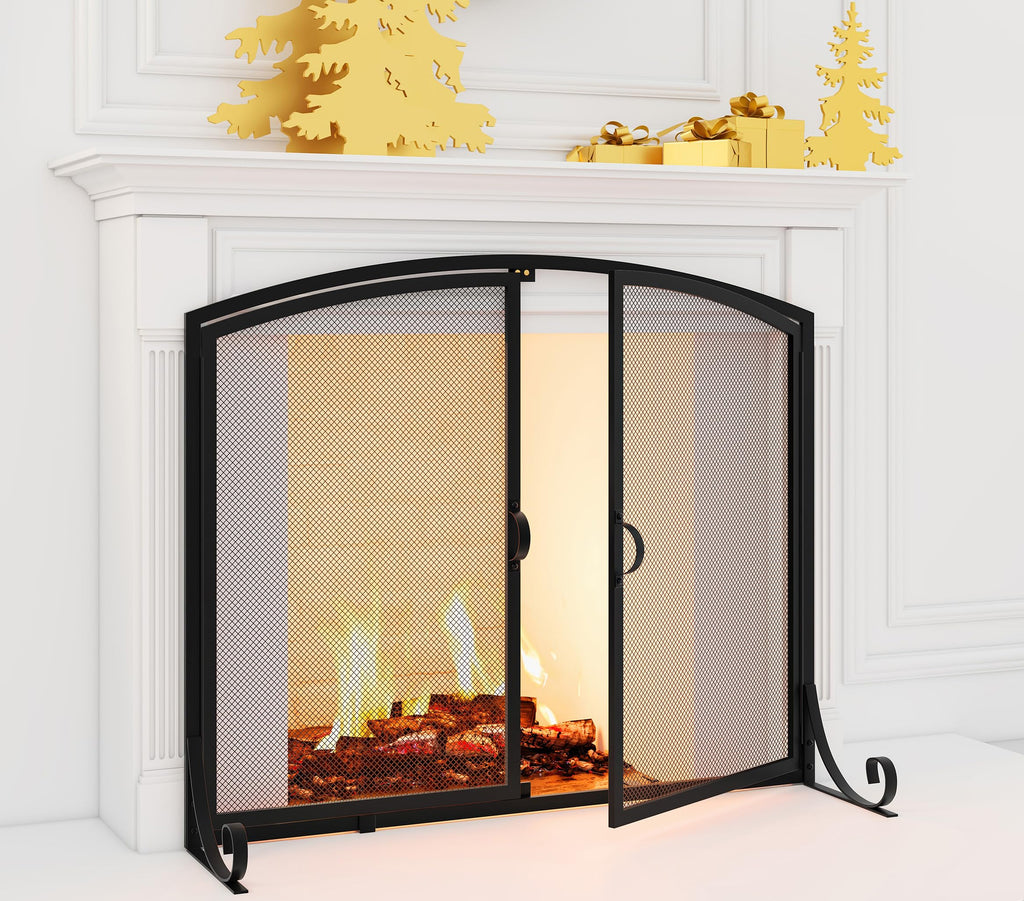 Black Steel Fireplace Screen with Doors B8535