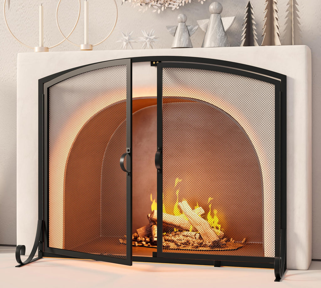 Black Steel Fireplace Screen with Doors B8535
