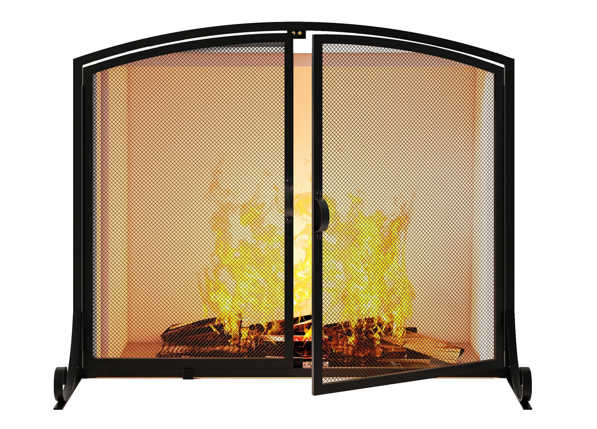 Black Steel Fireplace Screen with Doors B8535
